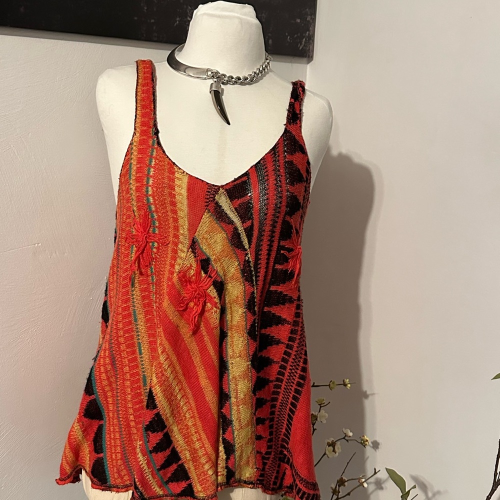 FREE PEOPLE Bohemian Red and Black Knit Dress